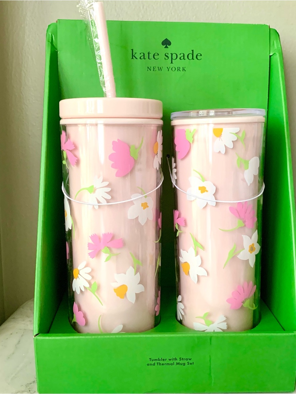 Kate Spade New York Floral Tumbler with Straw and Thermal Mug Gift Set